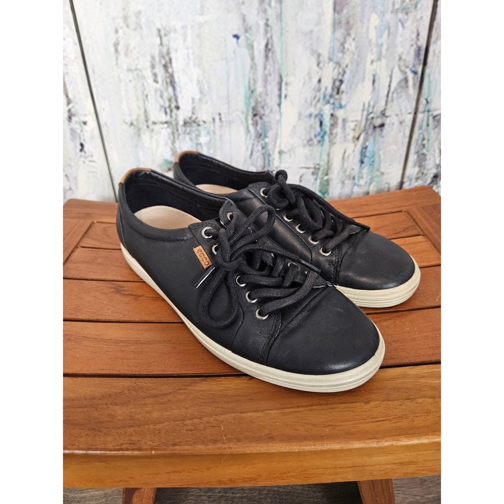 ECCO Soft 7 Sneaker 7 Black Leather Low Top Lace Up Comfort Minimalist Classic